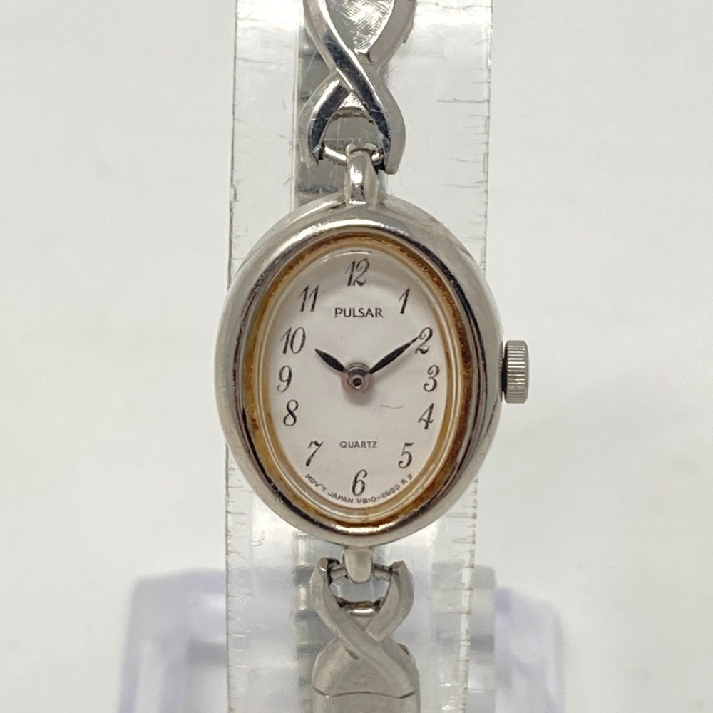 Vtg Pulsar Watch Women Silver Tone 16mm Oval Dial V810-5160 Stretch New Battery